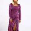 Girl In Mind Purple Pattern Denver Square Neck Midi Dress -Closet Muse Store 29532