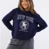 Brave Soul Navy / White New York Print Crew Sweat -Closet Muse Store 29561