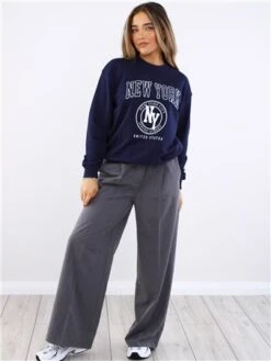Brave Soul Navy / White New York Print Crew Sweat -Closet Muse Store 29561 2