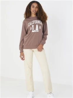 Brave Soul Deep Taupe California Print Crew Sweat -Closet Muse Store 29582 2