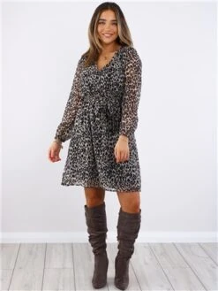 Only Grey / Pumice Stone Cera Mini V-Neck Dress With Tie Waist -Closet Muse Store 29615 2