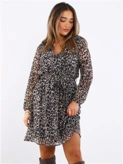 Only Grey / Pumice Stone Cera Mini V-Neck Dress With Tie Waist