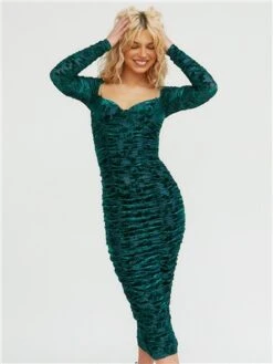 The Frolic Emerald Monroe Mesh Midi Dress