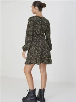 Brave Soul Black / Yellow Floral Long Sleeve Mini Wrap Dress -Closet Muse Store 29690 2