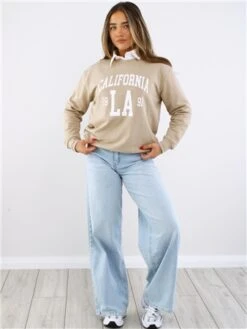 Brave Soul Stone / White California Print Crew Sweat -Closet Muse Store 29710 2