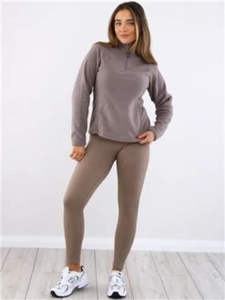 Brave Soul Dove Brown Zip Detail Polar Fleece Sweatshirt -Closet Muse Store 29716 2